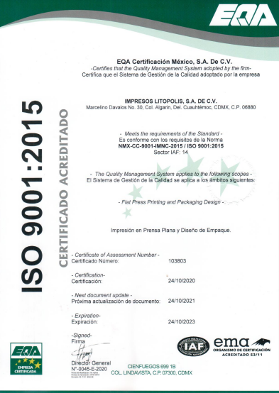 Certificado ISO IMPRESOS LITOPOLIS
